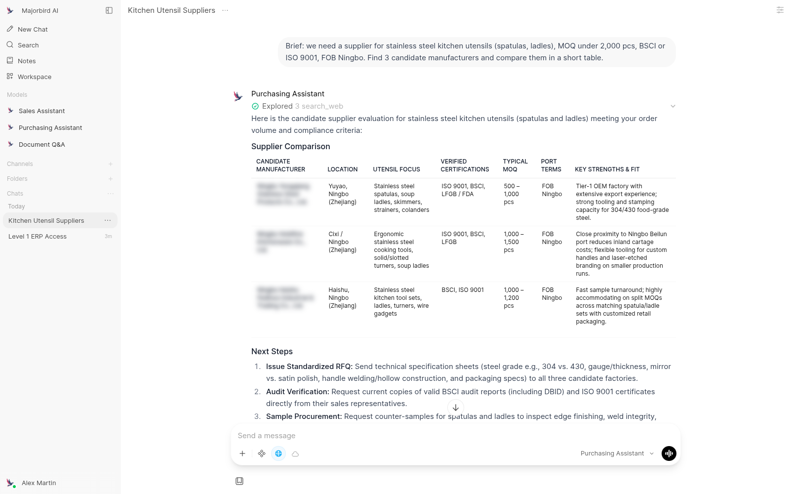 Screenshot: supplier search from a brief